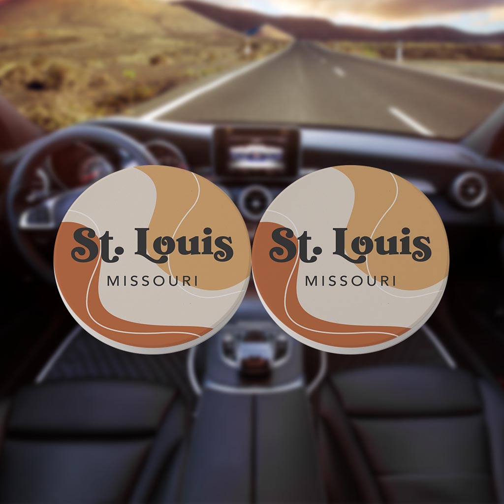 Vintage Groove Fluid Orange Missouri St Louis | Absorbent Car Coasters | Set of 2 | Min 4