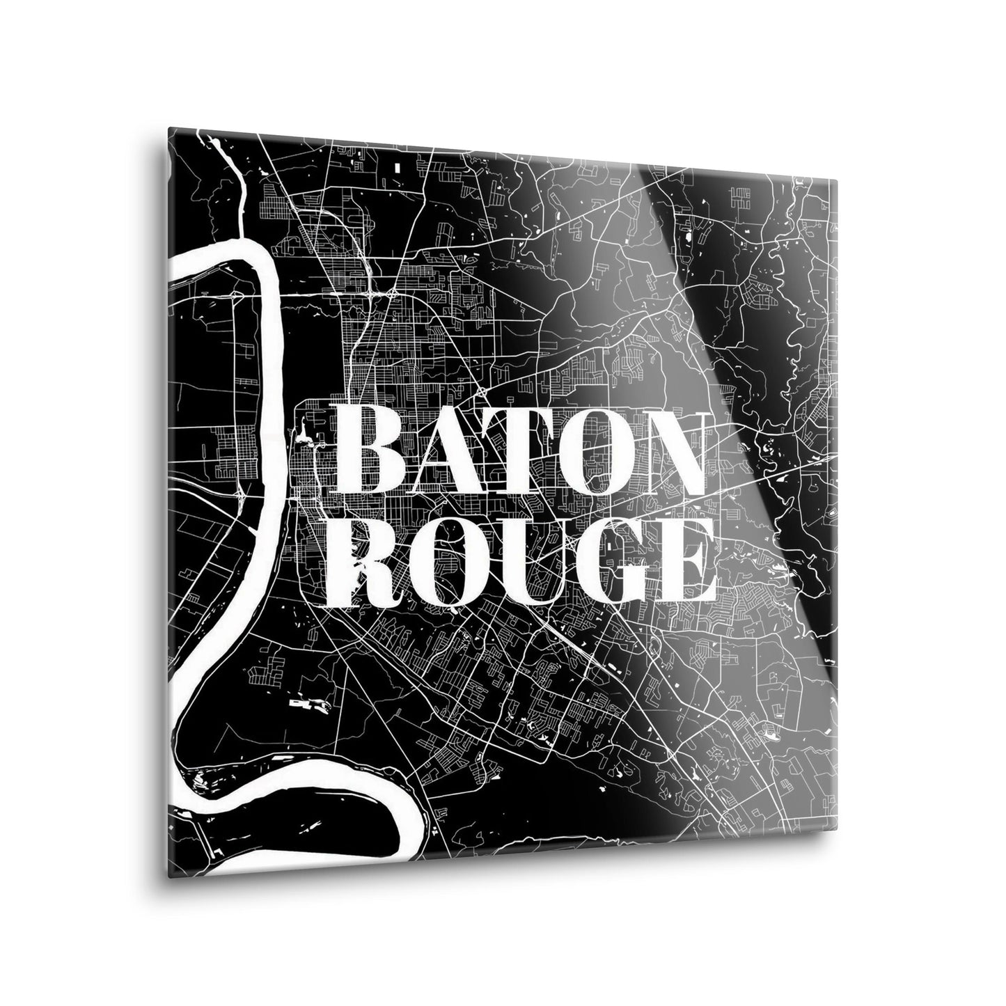 Minimalistic Baton Rouge Black Map | Hi-Def Glass Art | Eaches | Min 2