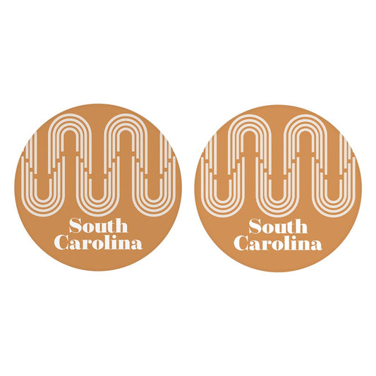 Vintage Groove Yellow Wave Lines South Carolina| Absorbent Car Coasters | Set of 2 | Min 4