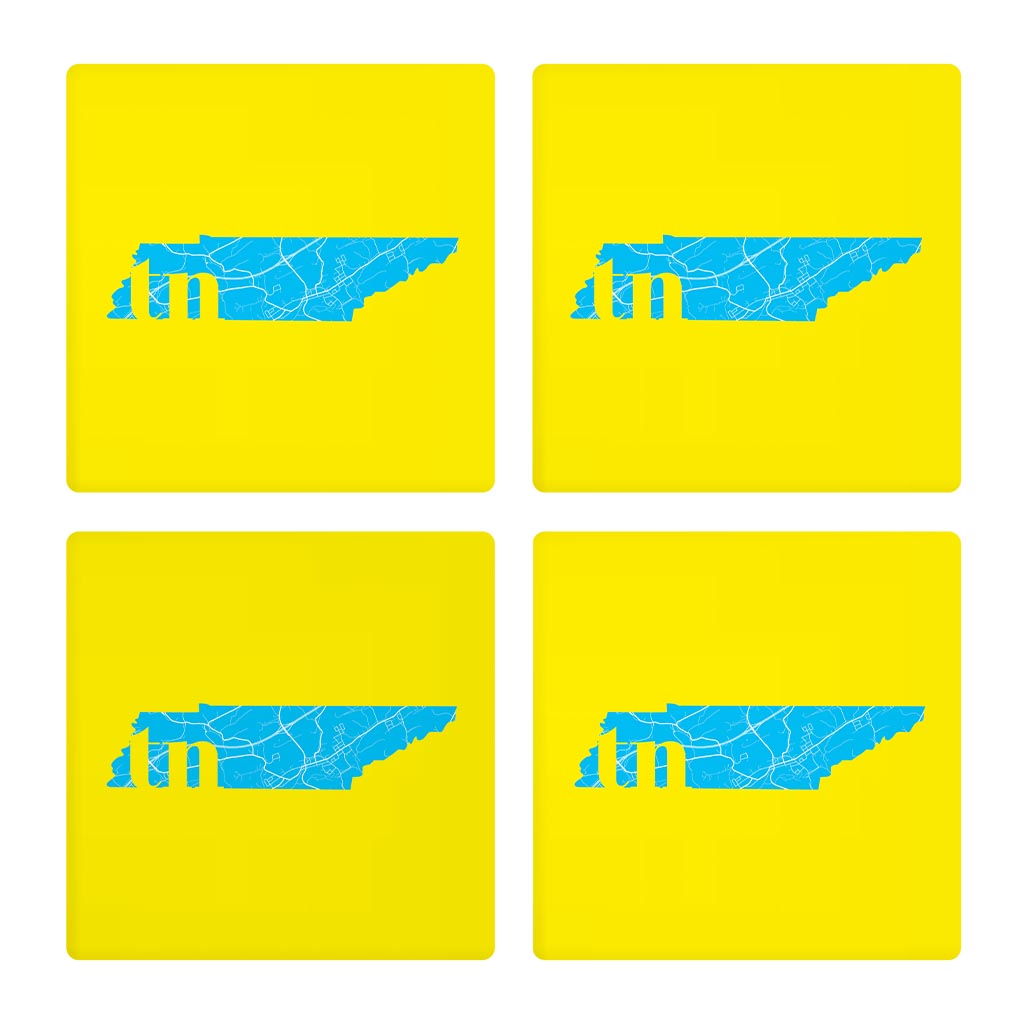 Bright Modern Abbreviated State Yellow Florida Blountville | Absorbent Coasters | Set of 4 | Min 2