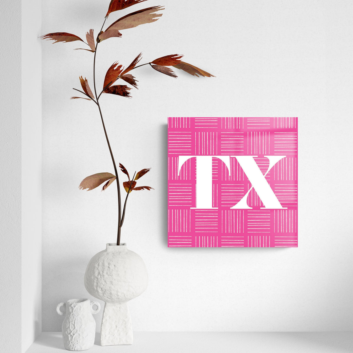 Bright Modern Abbreviated On Pink Texas | Hi-Def Glass Art | Eaches | Min 2