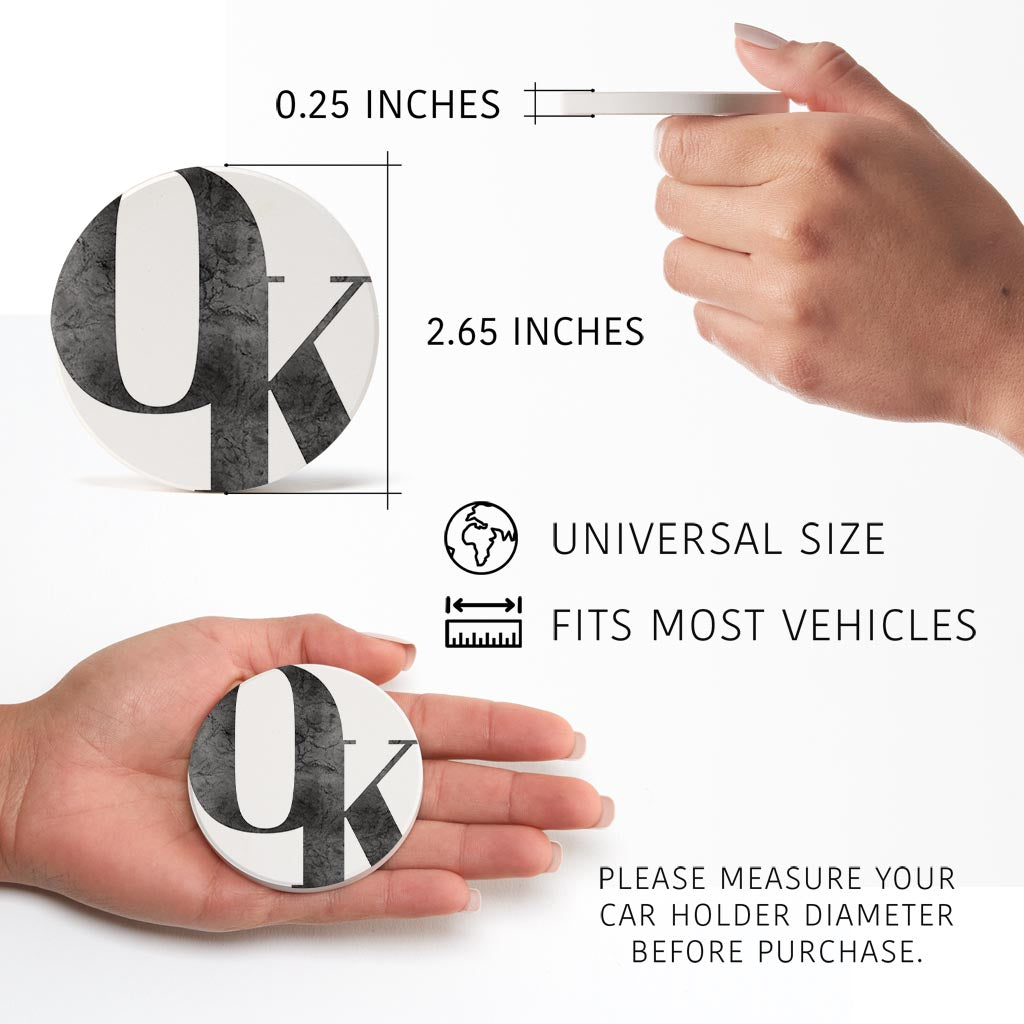 Minimalistic B&W Ardmore Ok White Initials | Absorbent Car Coasters | Set of 2 | Min 4