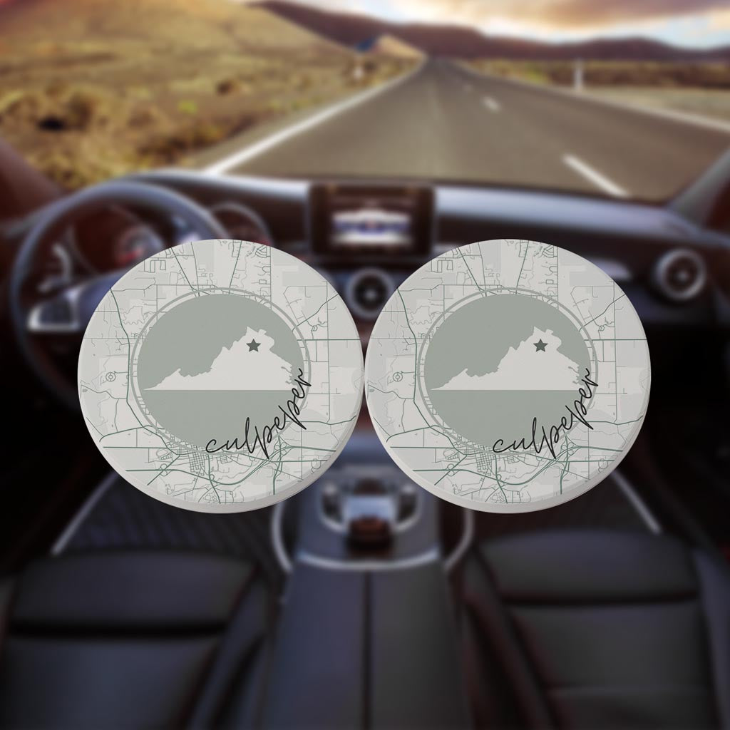 Vintage Groove State Star Map Virginia Culpeper | Absorbent Car Coasters | Set of 2 | Min 4