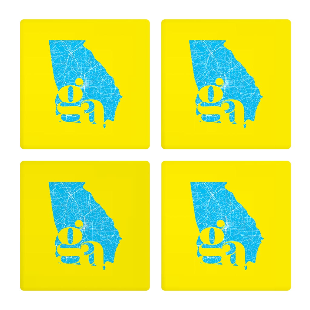 Bright Modern Abbreviated State Yellow Georgia | Absorbent Coasters | Set of 4 | Min 2