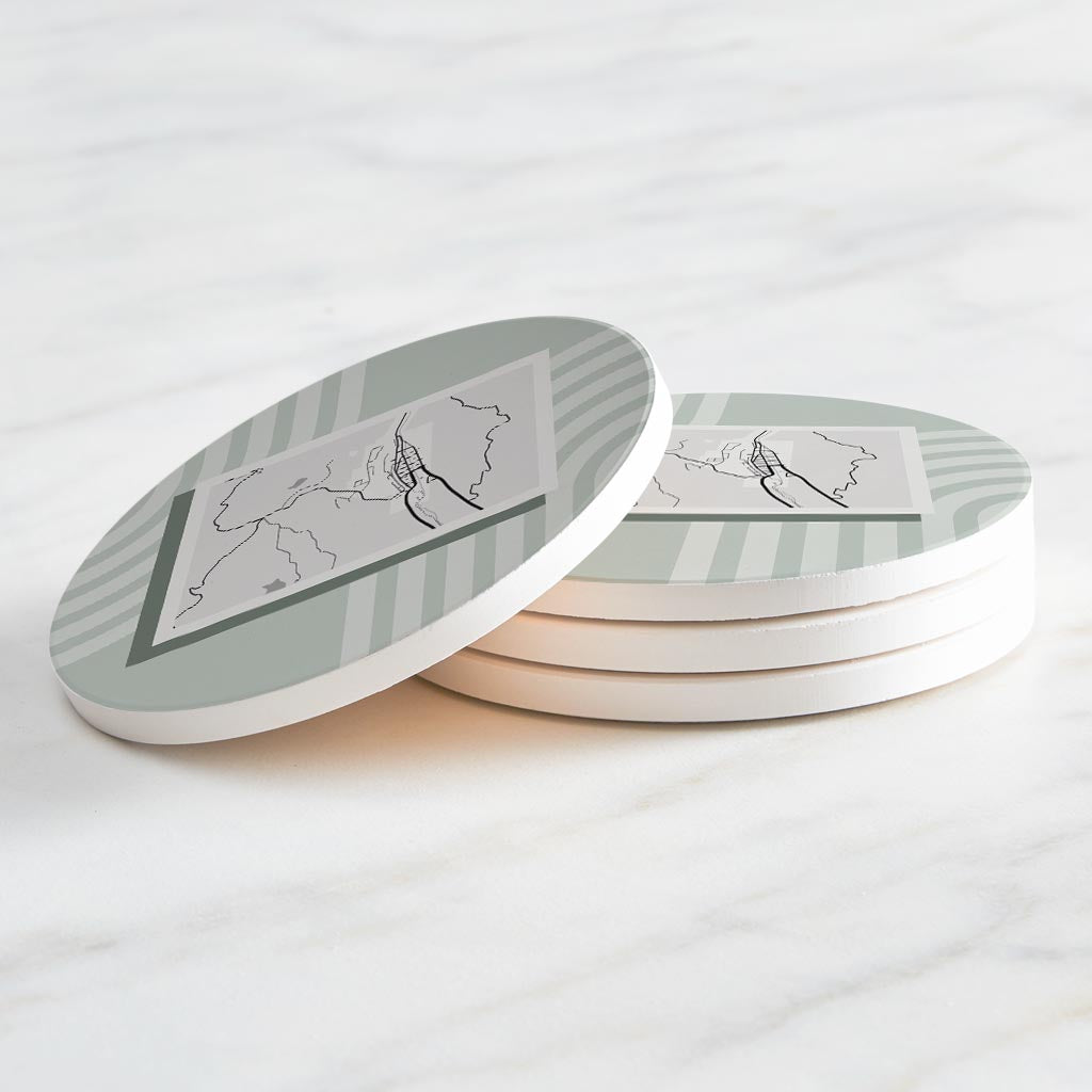 Vintage Groove Green Lines Map Colorado Creede| Absorbent Coasters | Set of 4 | Min 2
