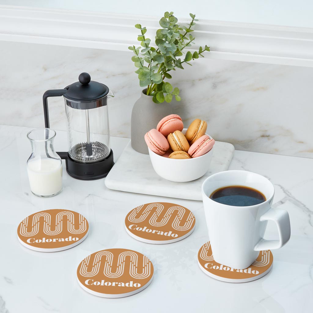 Vintage Groove Yellow Wave Lines Colorado| Absorbent Coasters | Set of 4 | Min 2
