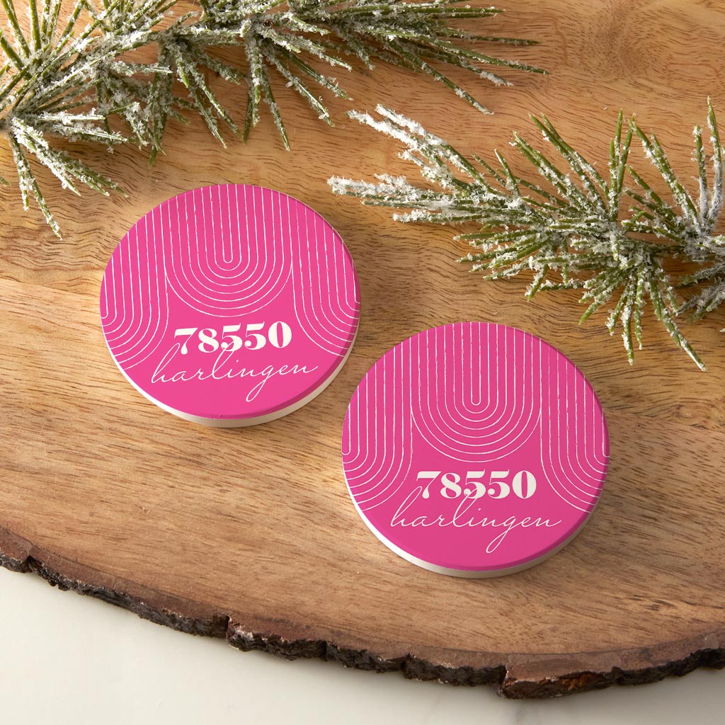 Bright Modern City Zip On Pink Texas Harlingen | Absorbent Car Coasters | Set of 2 | Min 4
