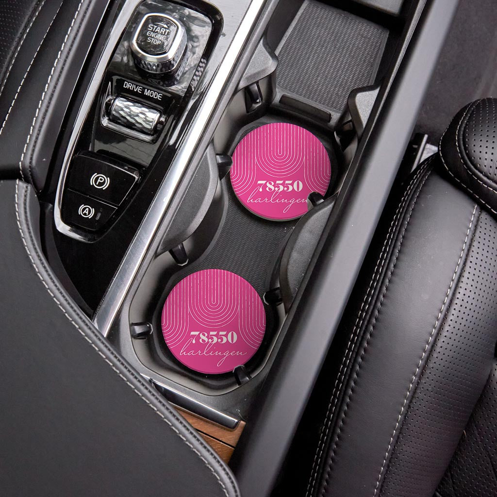 Bright Modern City Zip On Pink Texas Harlingen | Absorbent Car Coasters | Set of 2 | Min 4