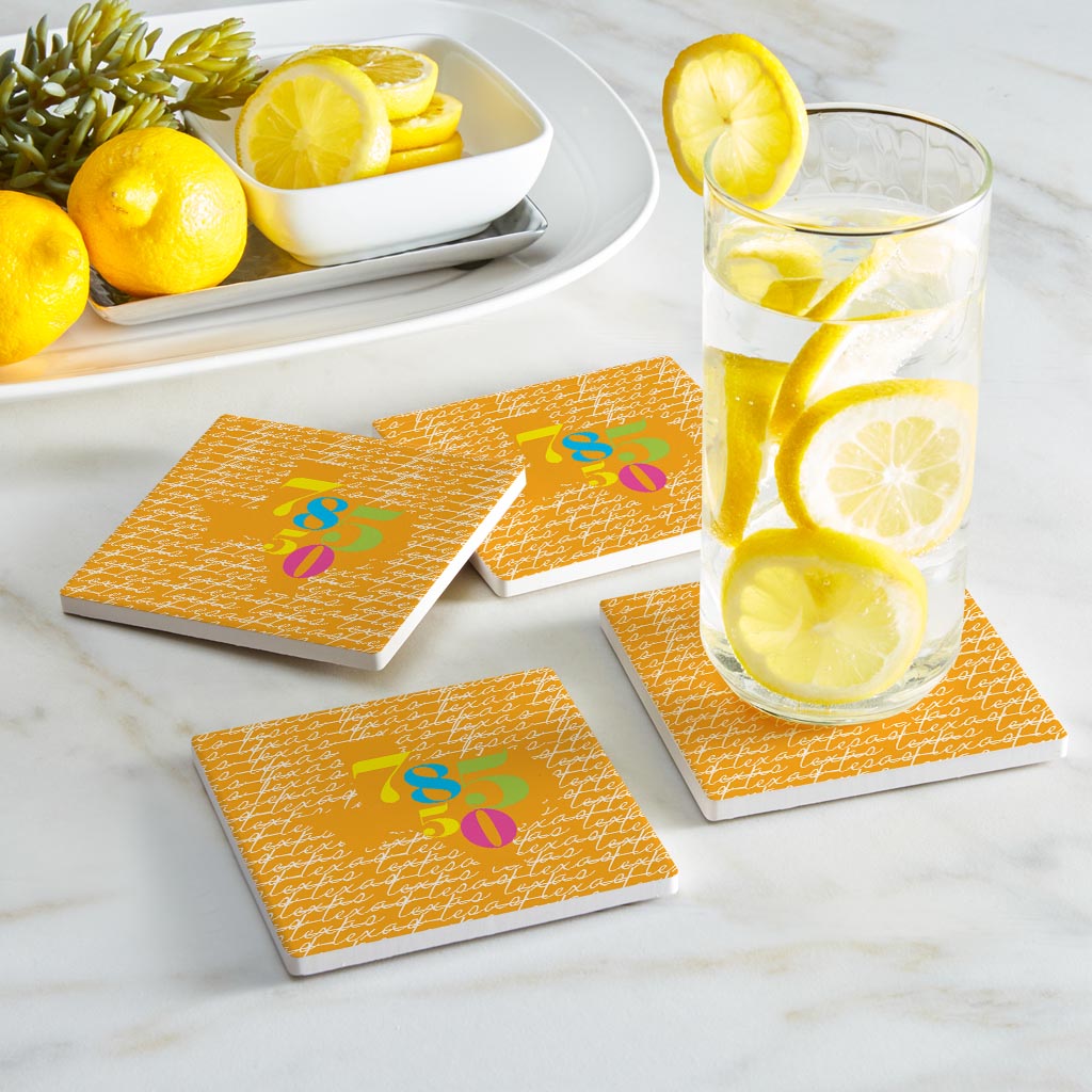 Bright Modern State Script Orange Texas Harlingen | Absorbent Coasters | Set of 4 | Min 2
