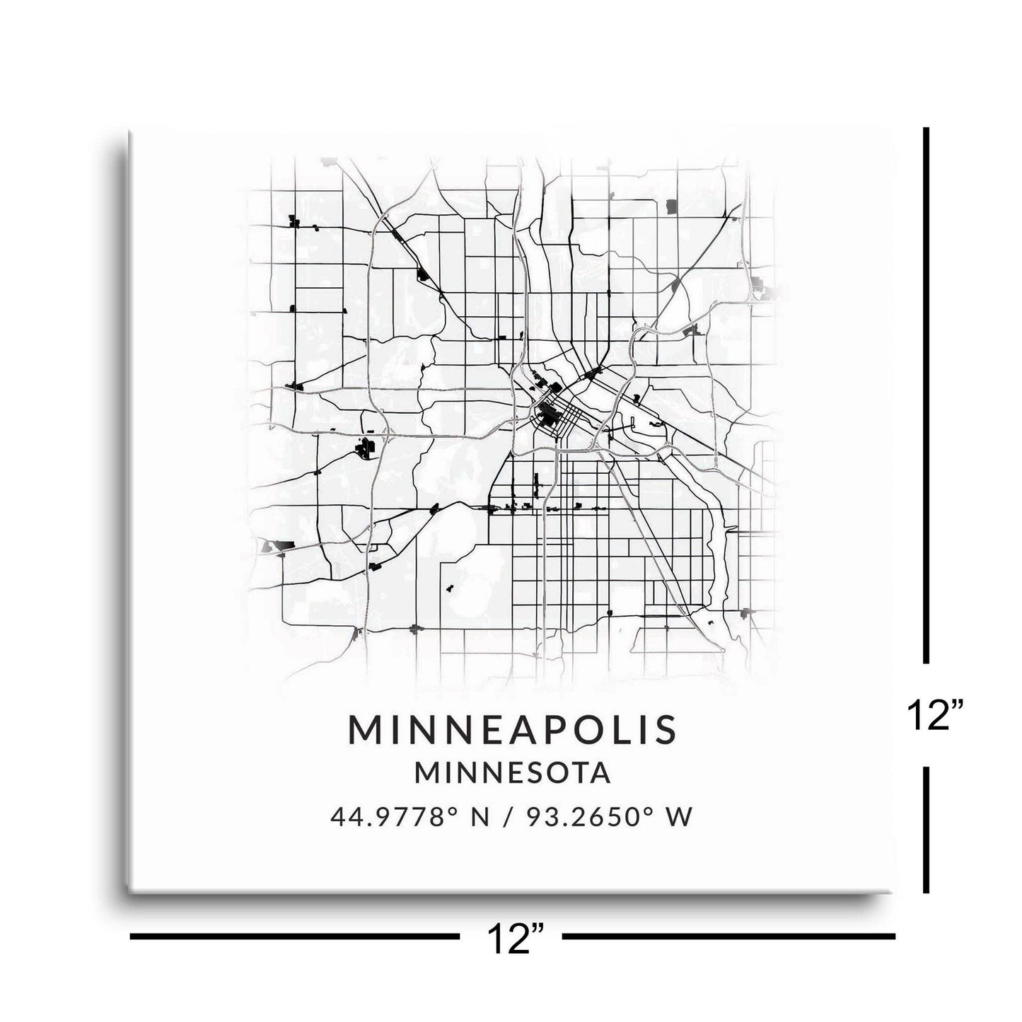 Minneapolis MN Minimalistic Map with Coordinates 12x12 Glass
