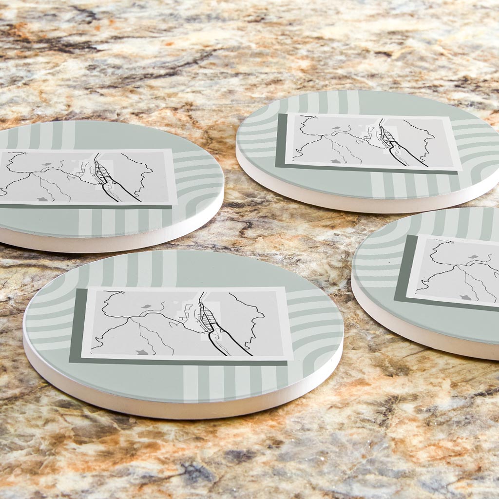Vintage Groove Green Lines Map Colorado Creede| Absorbent Coasters | Set of 4 | Min 2