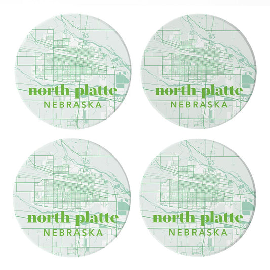 Bright Modern Green Map Nebraska North Platte | Absorbent Coasters | Set of 4 | Min 2