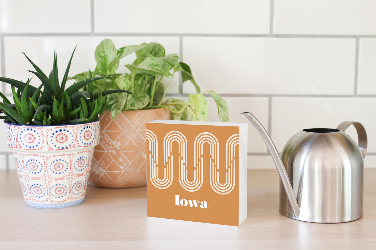 Vintage Groove Yellow Wave Lines Iowa | Wood Block | Eaches | Min 4