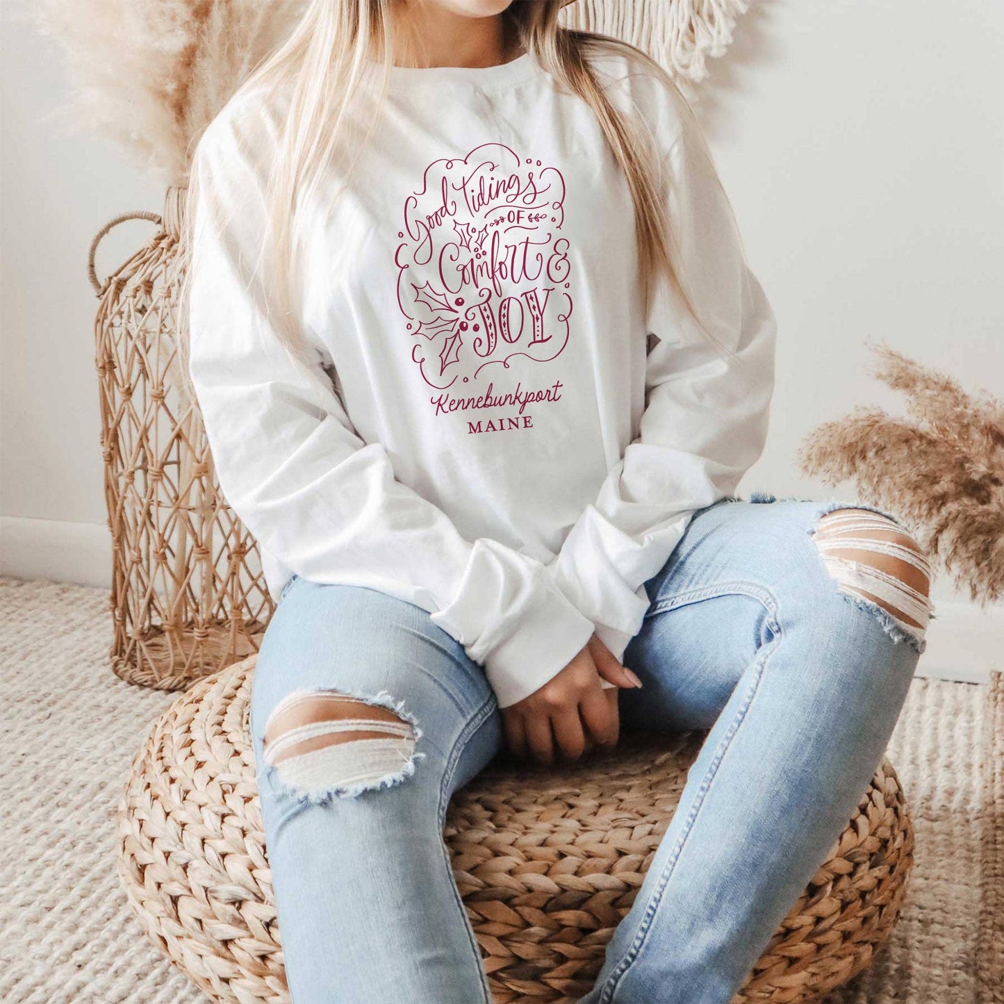 Long Sleeve T-Shirt White-Love + Local Winterberry
