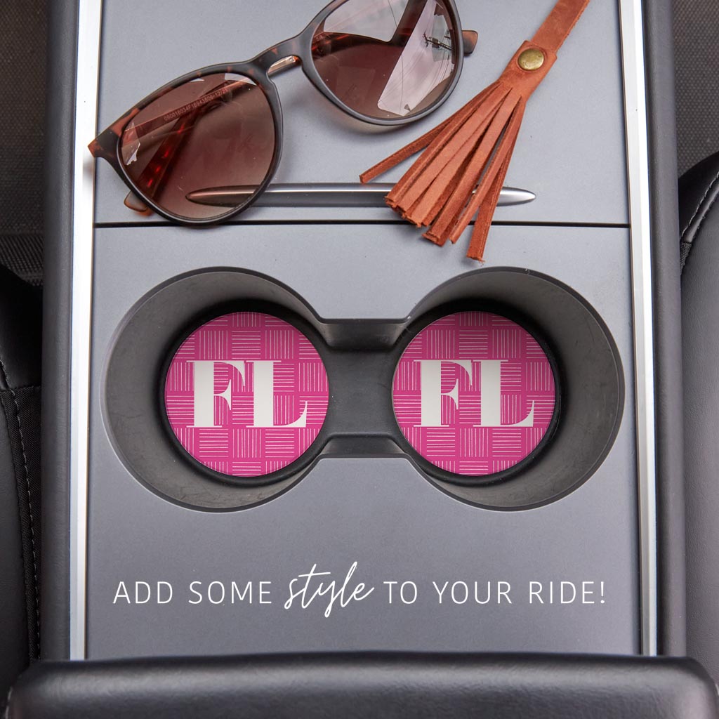 Bright Modern Abbreviated On Pink Florida | Absorbent Car Coasters | Set of 2 | Min 4