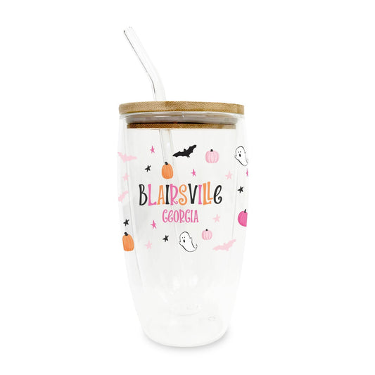 16oz Custom Insulated Glass Tumbler Bright Halloween Detail