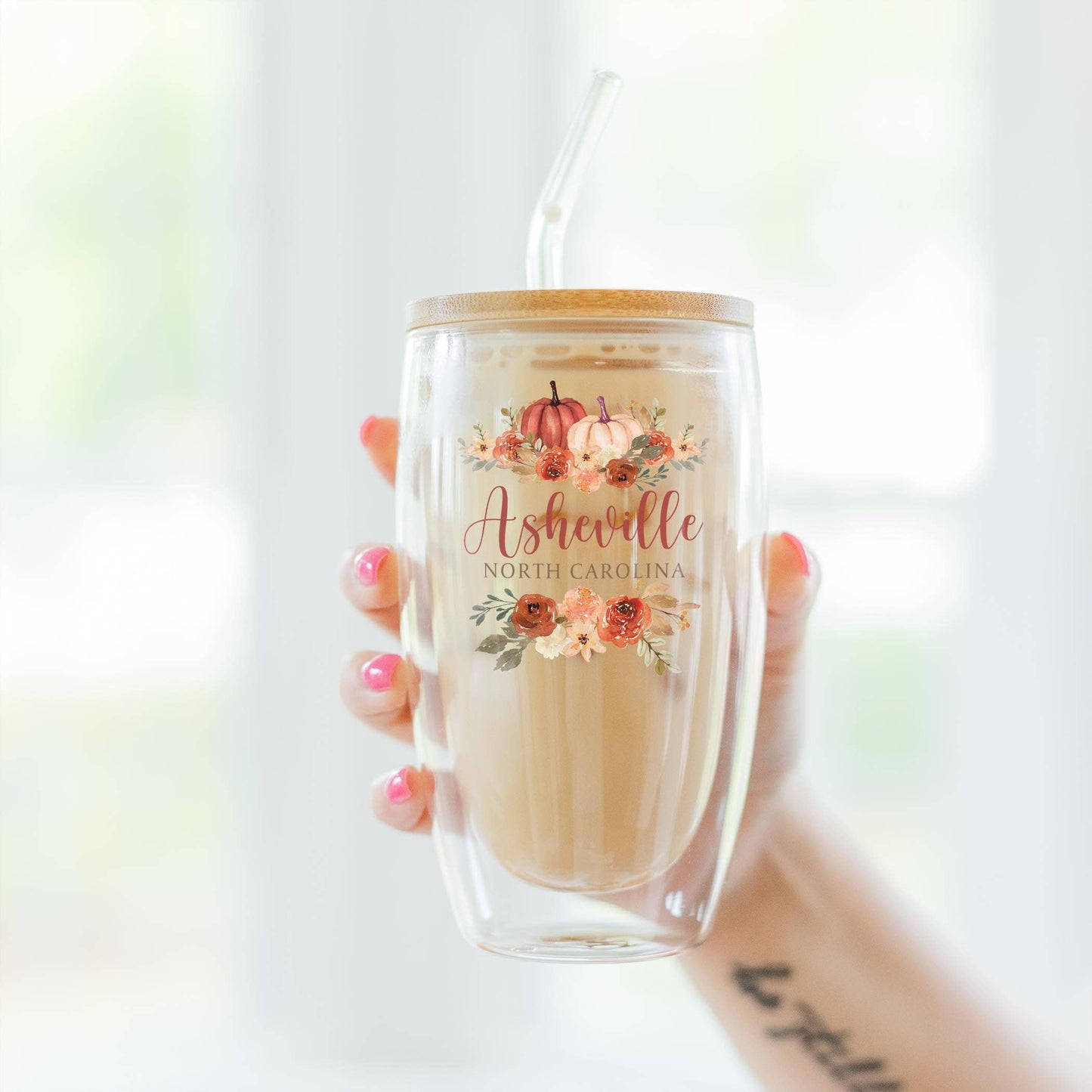 16oz Custom Insulated Glass Tumbler Fall Harvest Florals