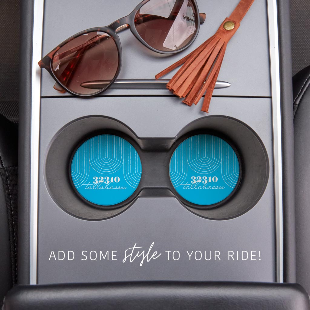 Bright Modern City Zip On Teal Florida Tallahassee | Absorbent Car Coasters | Set of 2 | Min 4