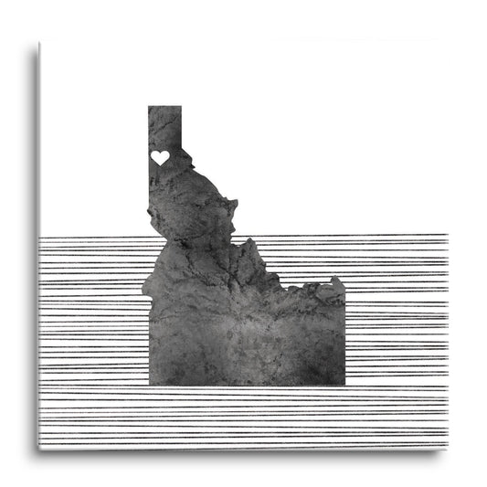 Minimalist B&W Idaho Coeur Dalene Heart Straight Lines | Hi-Def Glass Art | Eaches | Min 1
