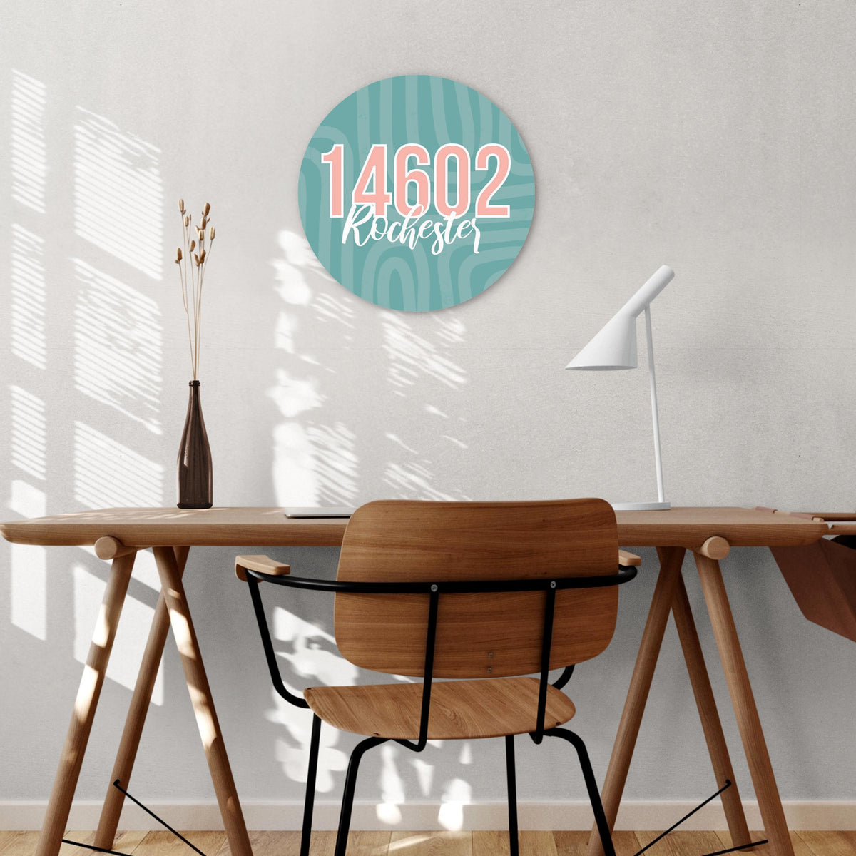 Boho Color City Zip On Blue New York Rochester | Wood Sign | Eaches | Min 1