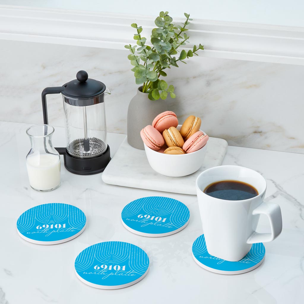 Bright Modern City Zip On Teal Nebraska North Platte | Absorbent Coasters | Set of 4 | Min 2
