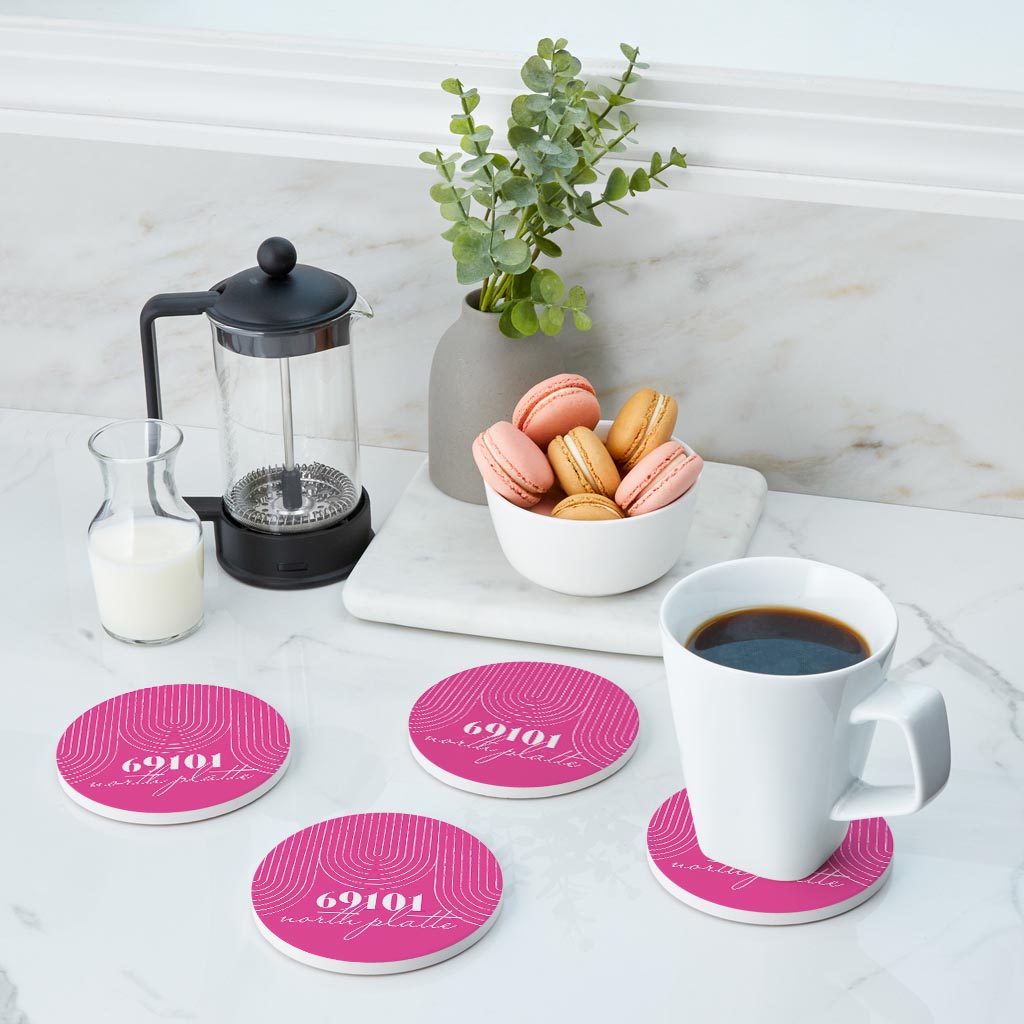 Bright Modern City Zip On Pink Nebraska North Platte | Absorbent Coasters | Set of 4 | Min 2