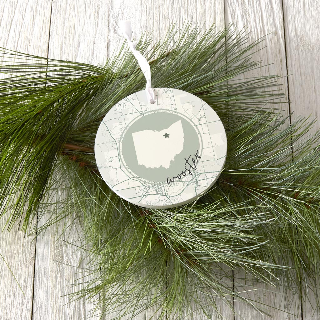 Vintage Groove State Star Map Ohio Wooster | Wood Ornament | Eaches | Min 6