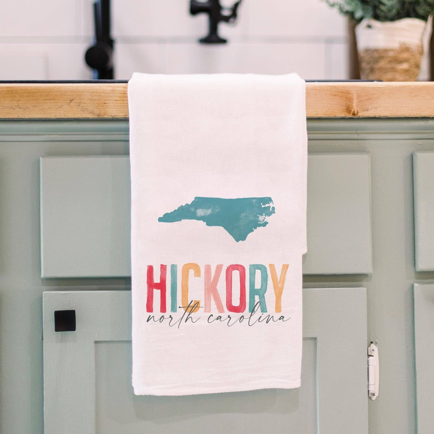 Hickory North Carolina Watercolor Cotton Tea Towel