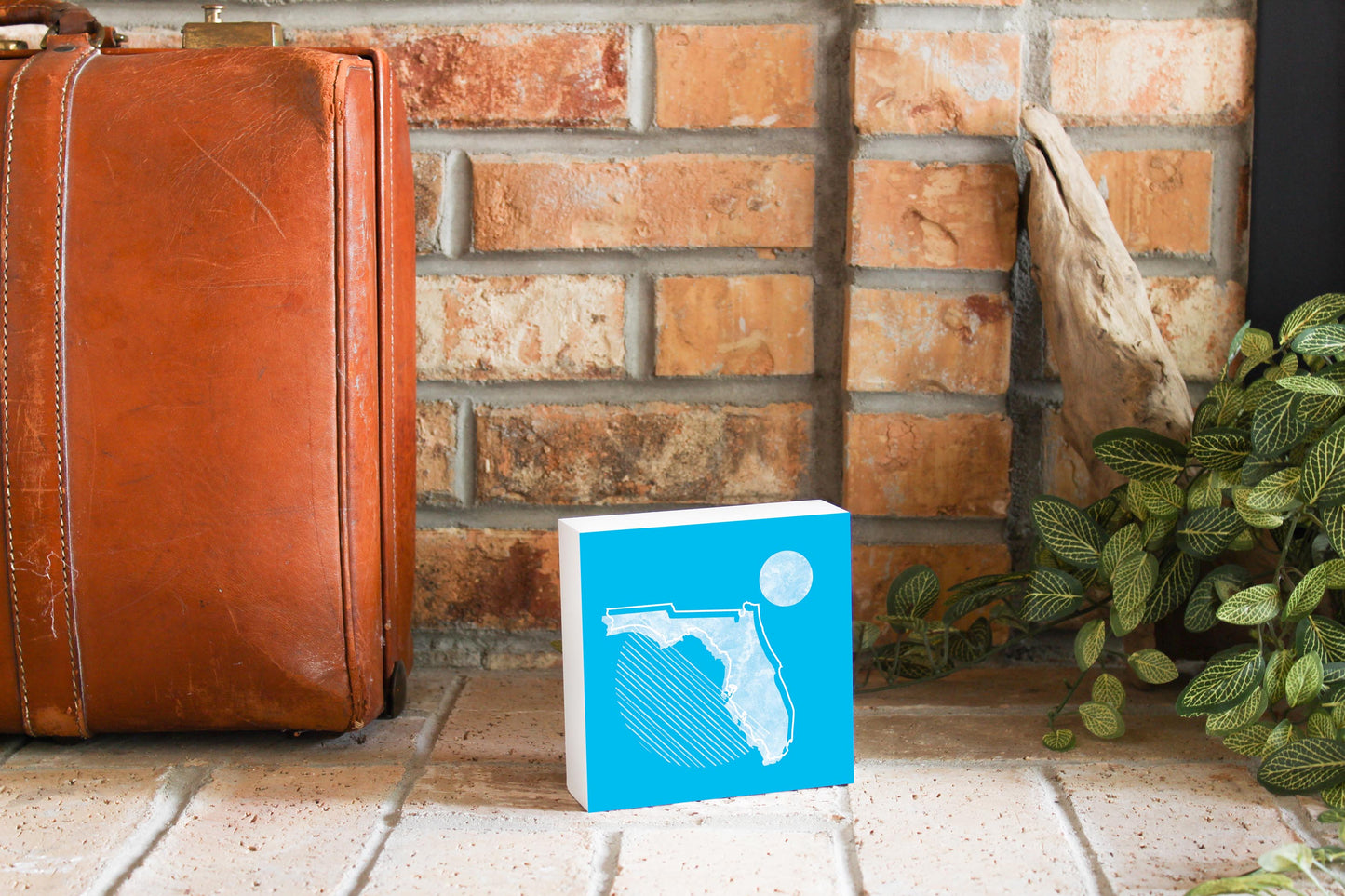 Bright Modern Geometric On Blue Florida | Wood Block | Eaches | Min 4