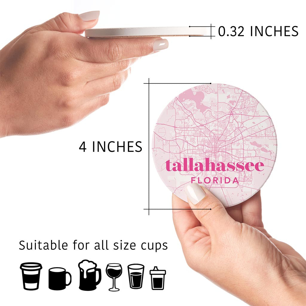 Bright Modern Pink Map Florida Tallahassee | Absorbent Coasters | Set of 4 | Min 2