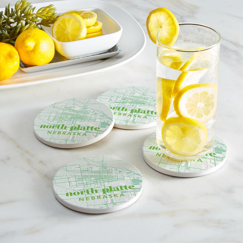 Bright Modern Green Map Nebraska North Platte | Absorbent Coasters | Set of 4 | Min 2