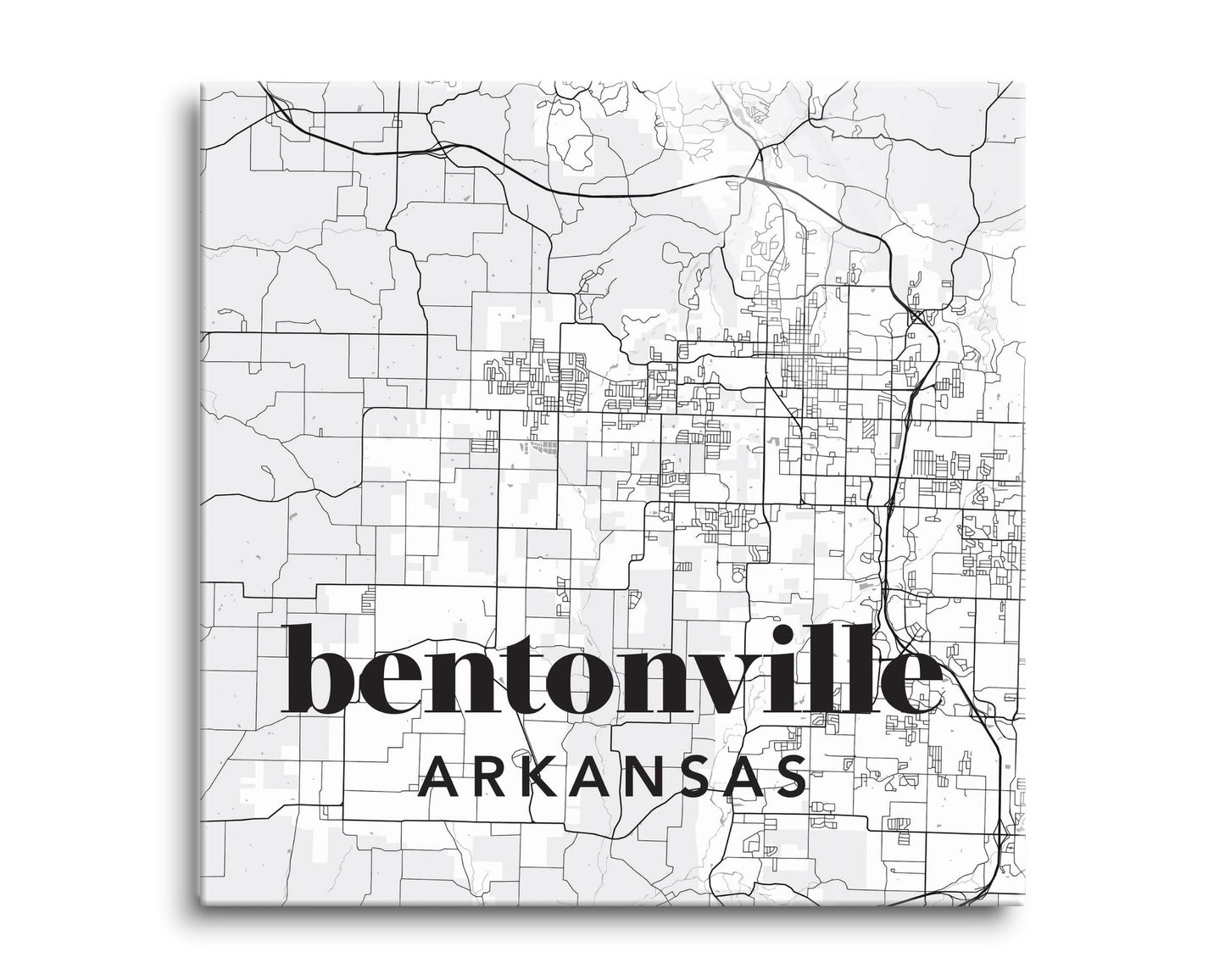 Black and White White Map Bentonville Arkansas