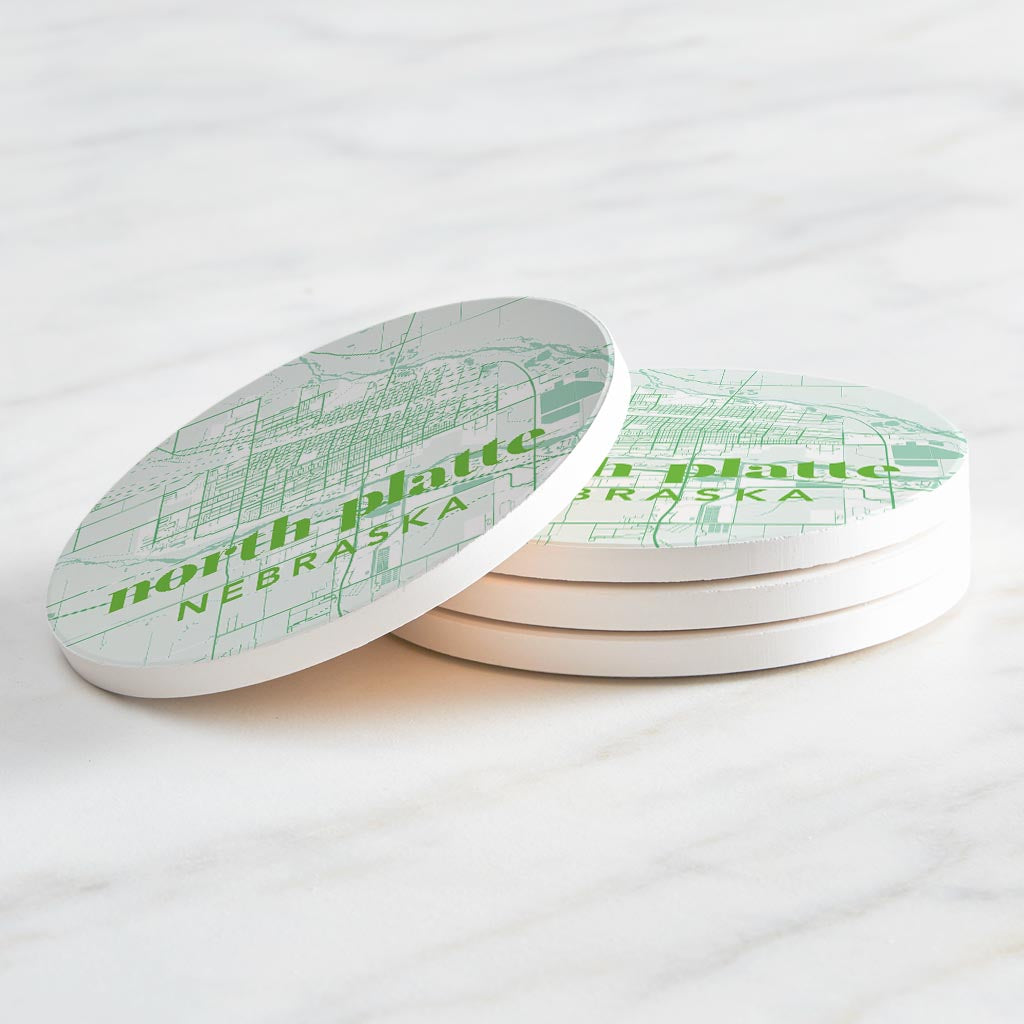 Bright Modern Green Map Nebraska North Platte | Absorbent Coasters | Set of 4 | Min 2