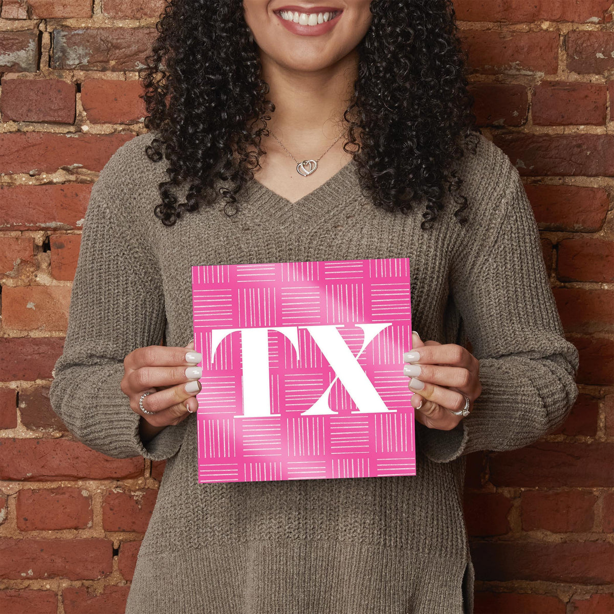 Bright Modern Abbreviated On Pink Texas | Hi-Def Glass Art | Eaches | Min 2