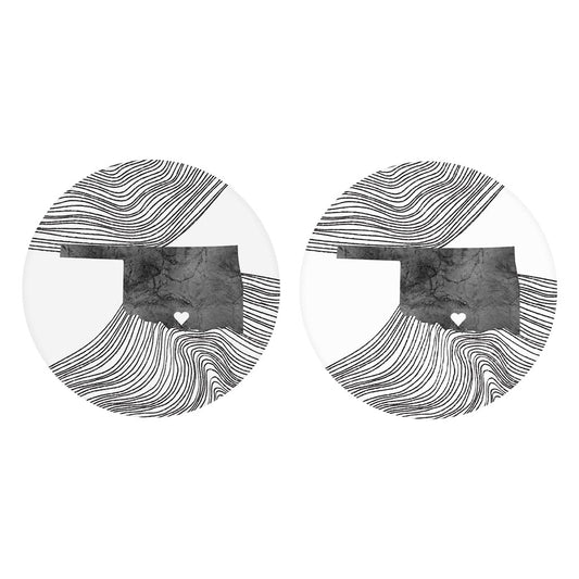 Minimalistic B&W Ardmore Ok Heart Fluid State | Absorbent Car Coasters | Set of 2 | Min 4