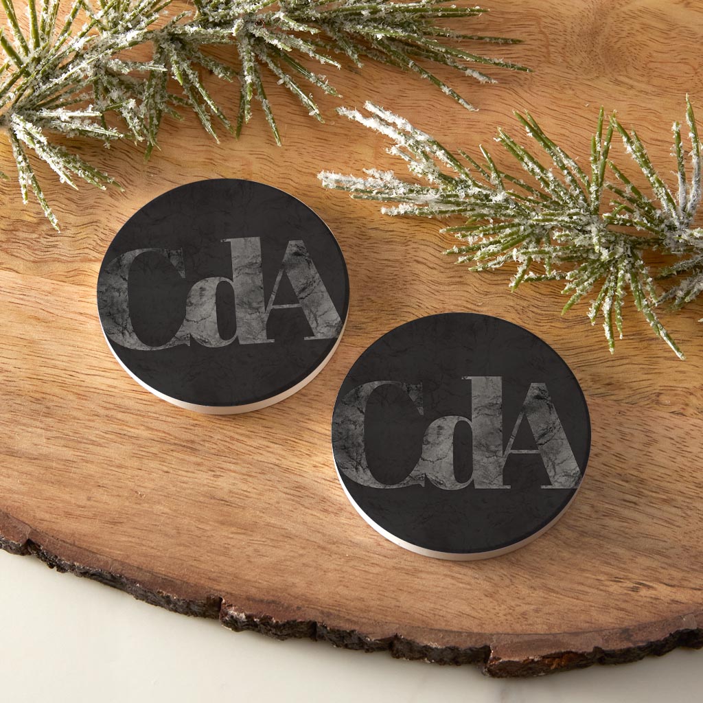 Minimalist B&W Idaho Cda Black Initials | Absorbent Car Coasters | Set of 2 | Min 4