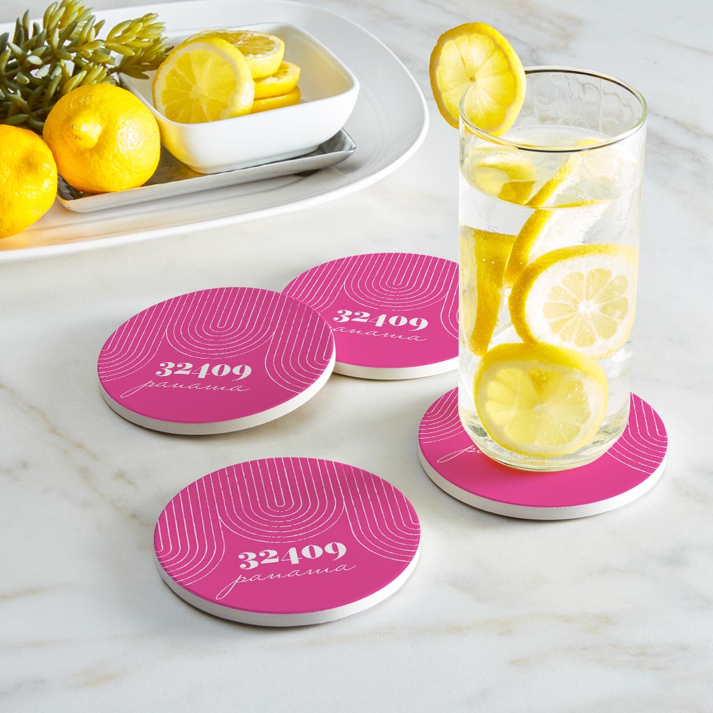 Bright Modern City Zip On Pink Florida Panama | Absorbent Coasters | Set of 4 | Min 2
