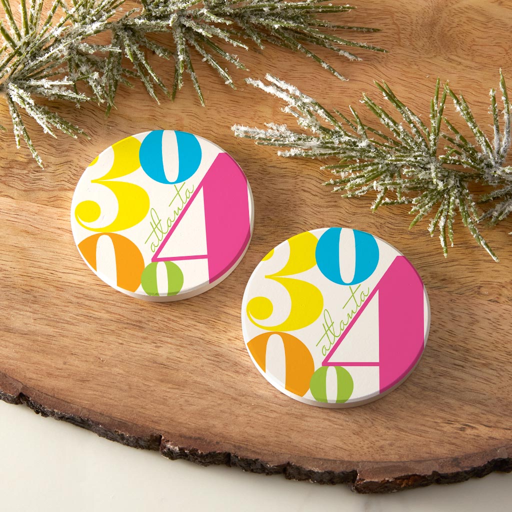 Bright Modern Color Block City Zip Georgia Atlanta | Absorbent Car Coasters | Set of 2 | Min 4