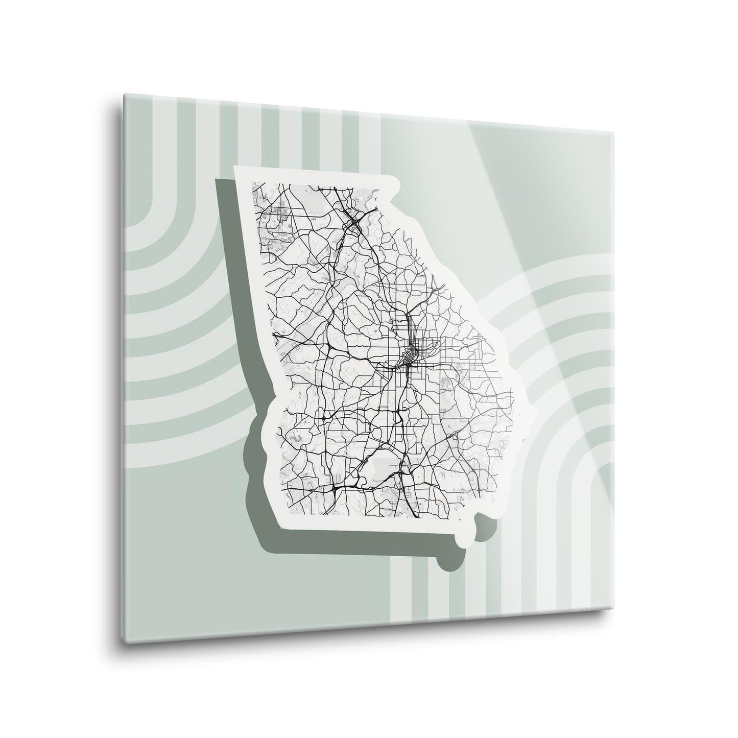 Vintage Groove Light Green Lines Map Georgia Atlanta | Hi-Def Glass Art | Eaches | Min 1