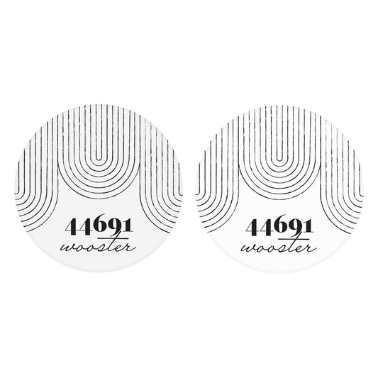 Black And White City Zip On White Ohio Wooster | Absorbent Car Coasters | Set of 2 | Min 4