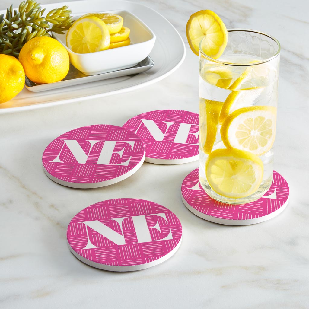 Bright Modern Abbreviated On Pink Nebraska | Absorbent Coasters | Set of 4 | Min 2