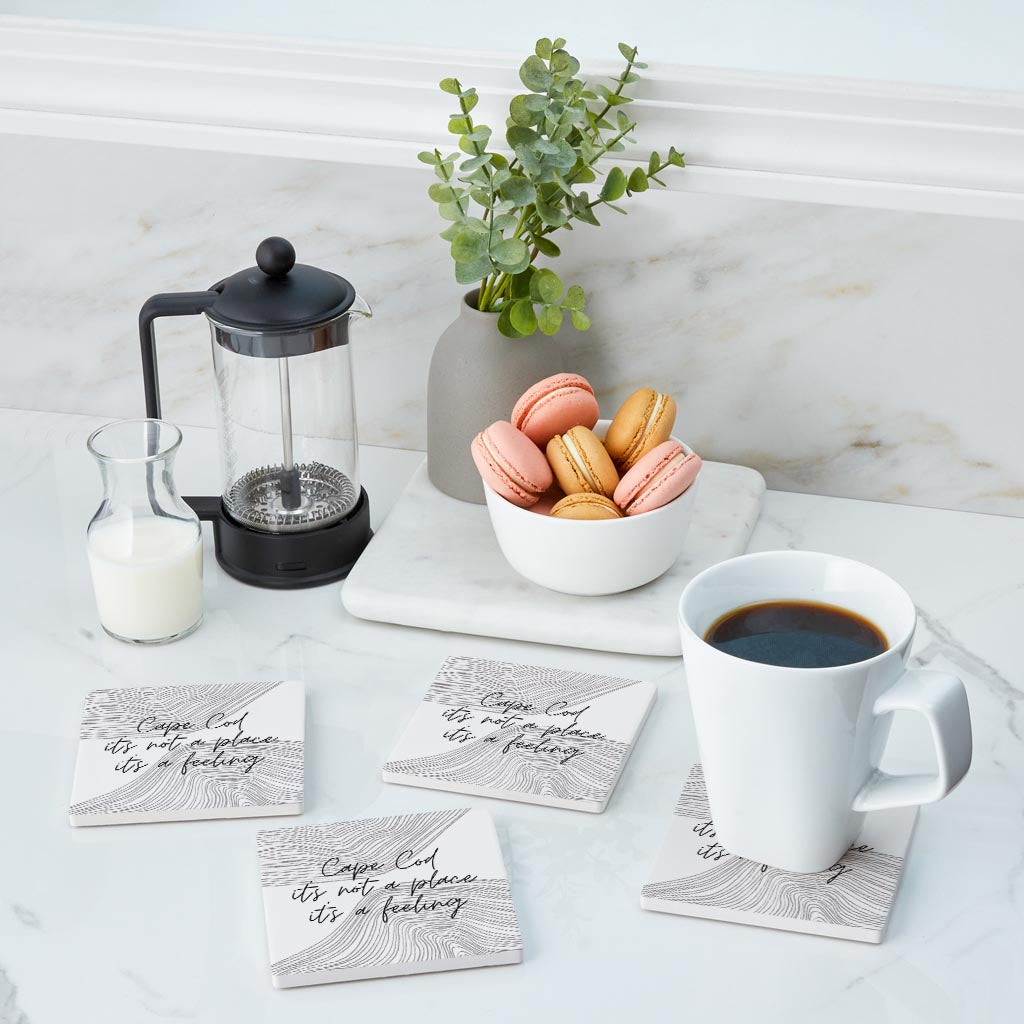 Minimalistic B&W Cape Cod A Feeling | Absorbent Coasters | Set of 4 | Min 2