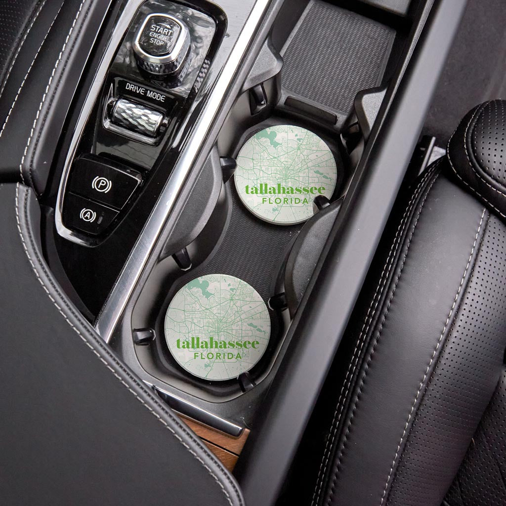 Bright Modern Green Map Florida Tallahassee | Absorbent Car Coasters | Set of 2 | Min 4