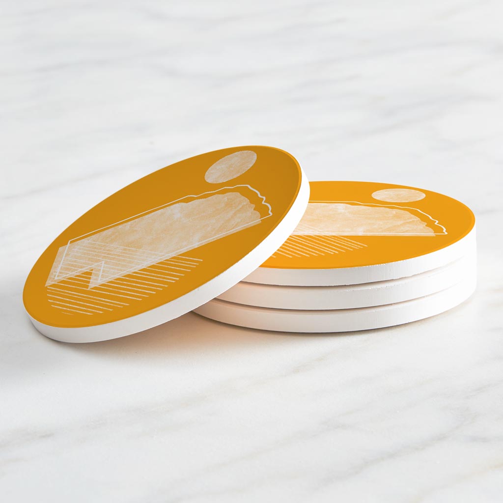 Bright Modern Geometric On Orange Nebraska | Absorbent Coasters | Set of 4 | Min 2