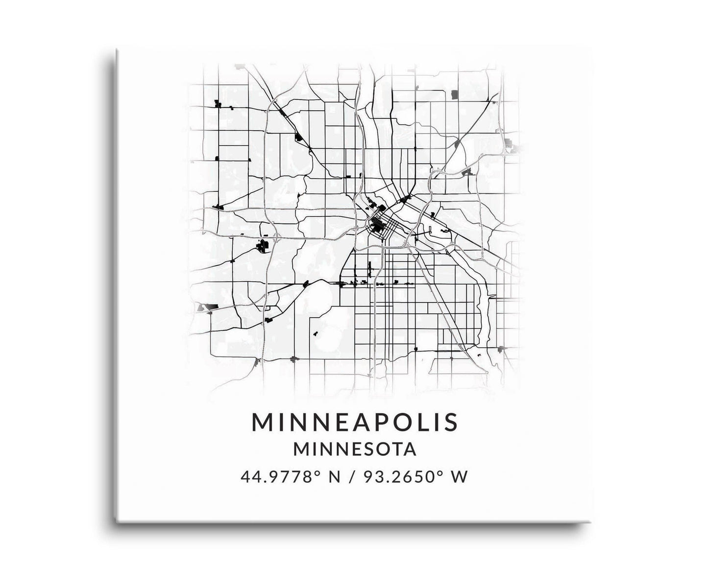 Minneapolis MN Minimalistic Map with Coordinates 8x8 Glass P