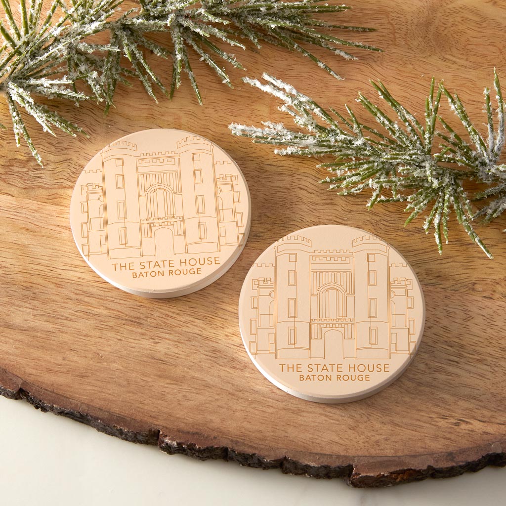 Minimalistic Baton Rouge State House Colorful | Absorbent Car Coasters | Set of 2 | Min 4