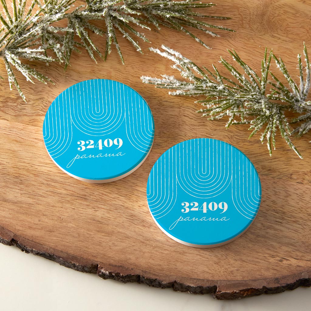 Bright Modern City Zip On Teal Florida Panama | Absorbent Car Coasters | Set of 2 | Min 4