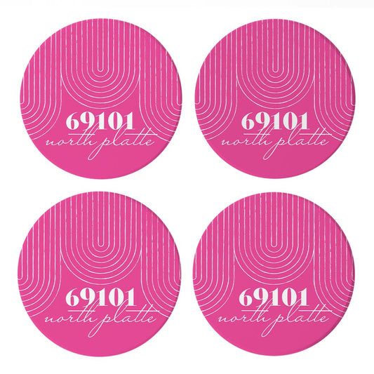 Bright Modern City Zip On Pink Nebraska North Platte | Absorbent Coasters | Set of 4 | Min 2
