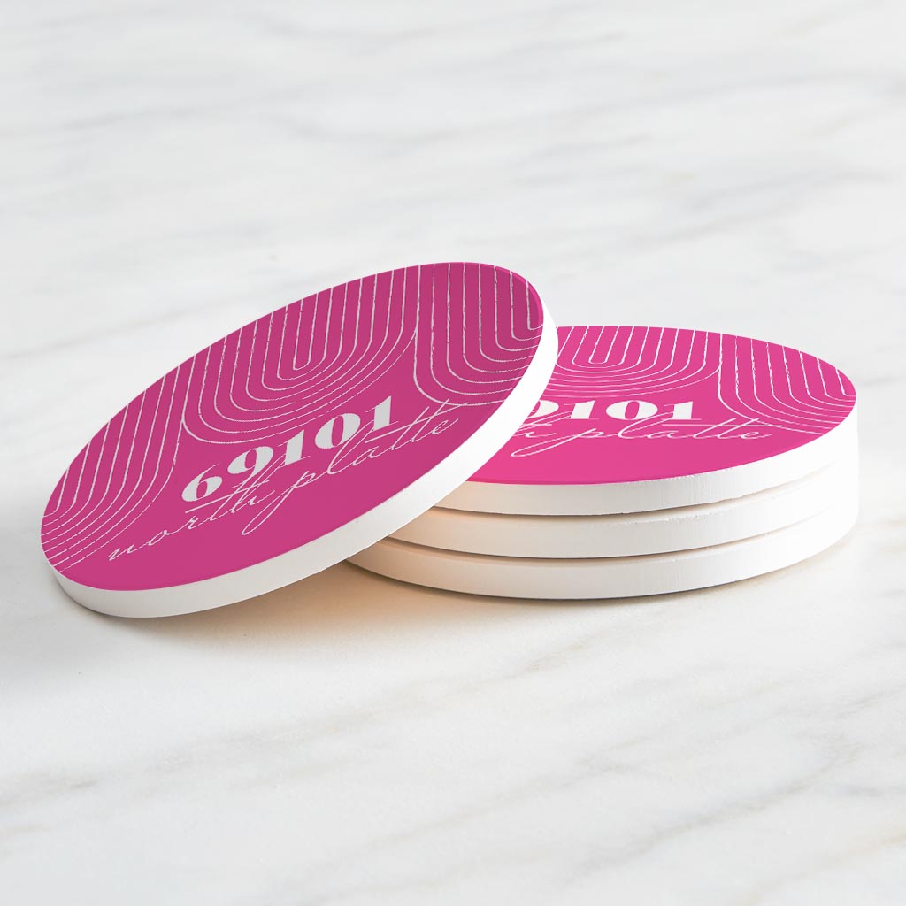 Bright Modern City Zip On Pink Nebraska North Platte | Absorbent Coasters | Set of 4 | Min 2