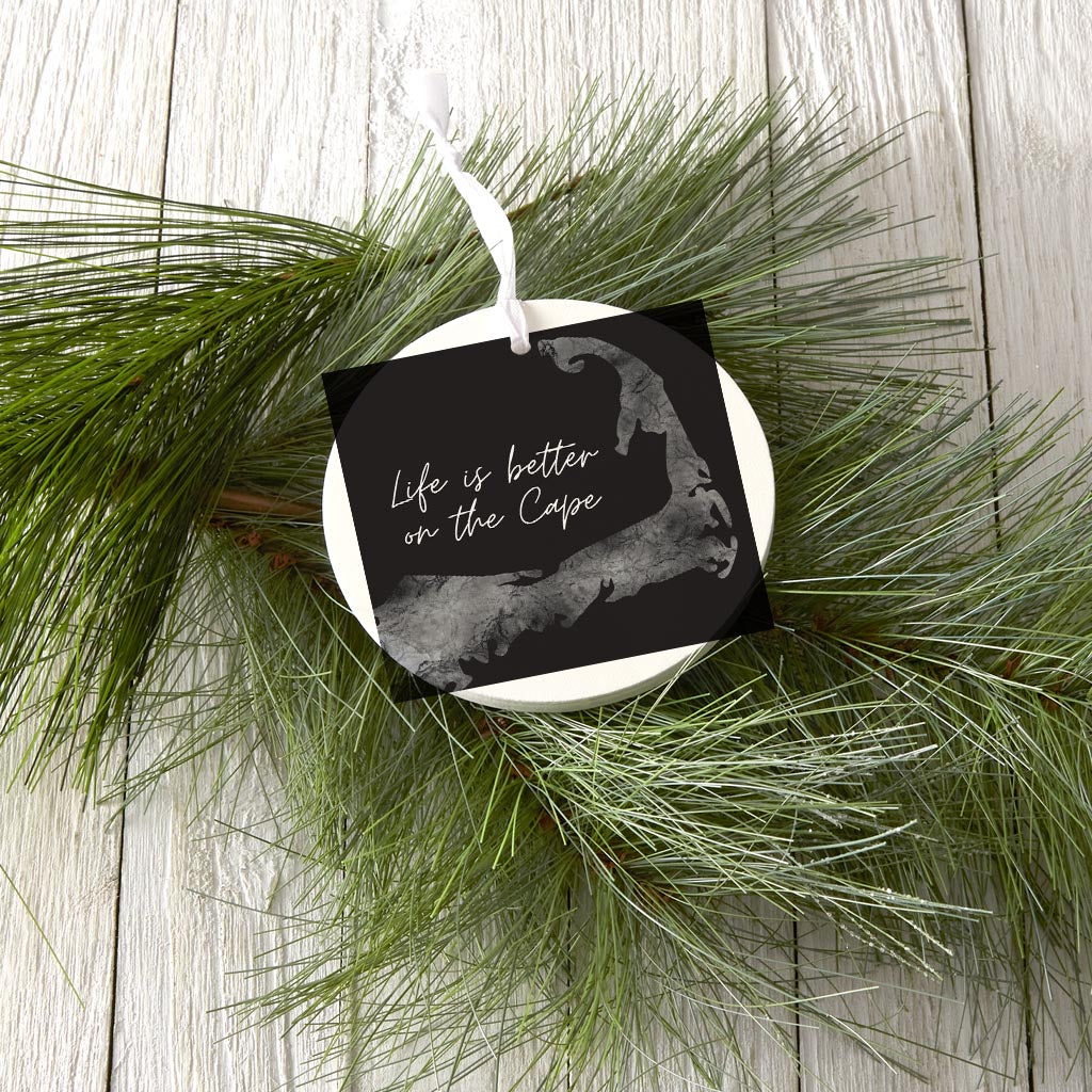 Minimalistic B&W Cape Cod Life Is Better | Wood Ornament | Eaches | Min 6